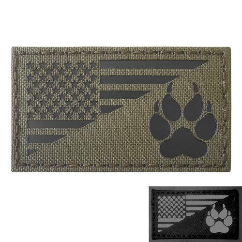 Infrared IR K9 Dog Handler Paw K-9 USA Flag Tactical Morale Touch Fastener Patch (Ranger Green)