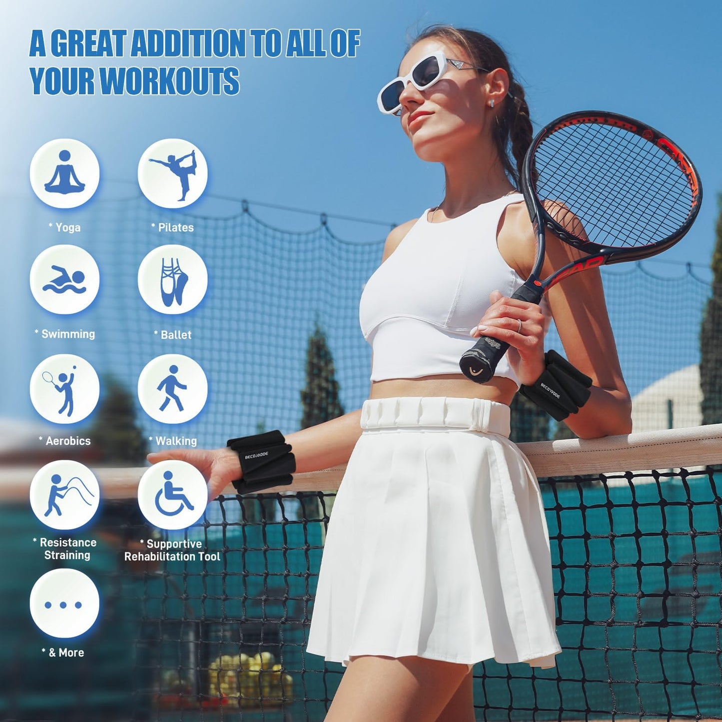 BECOJADDE Ankle Weights Set of 2 (2 lb Each) Adjustable Wrist Weights for Women Men Wearable Arm Leg Weight for Pilates, Running, Walking, Workout, Yoga, Black