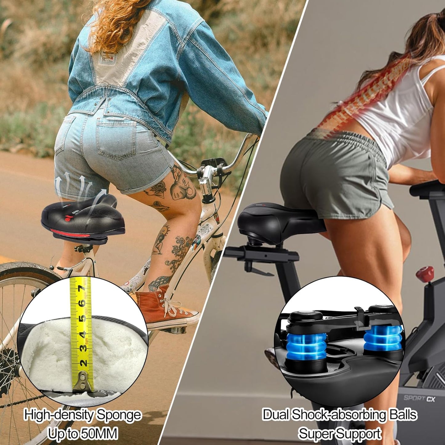 TOPCABIN Comfort Bike Saddle - Waterproof Wide Replacement Seat with Dual Shock Absorption & Memory Foam