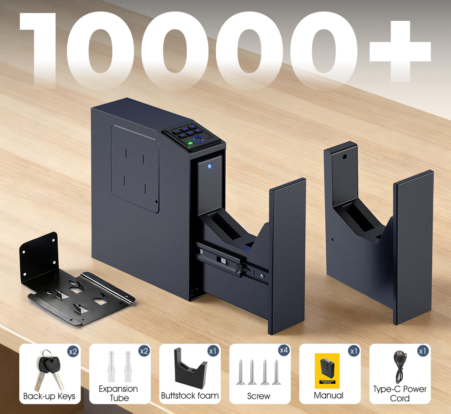Biometric Slider Safe, 4 Unlock Methods, Wall Safe for Home Defense, Mountable biometric Safe & Lock Box for Nightstand, Desk, Bedside, Truck