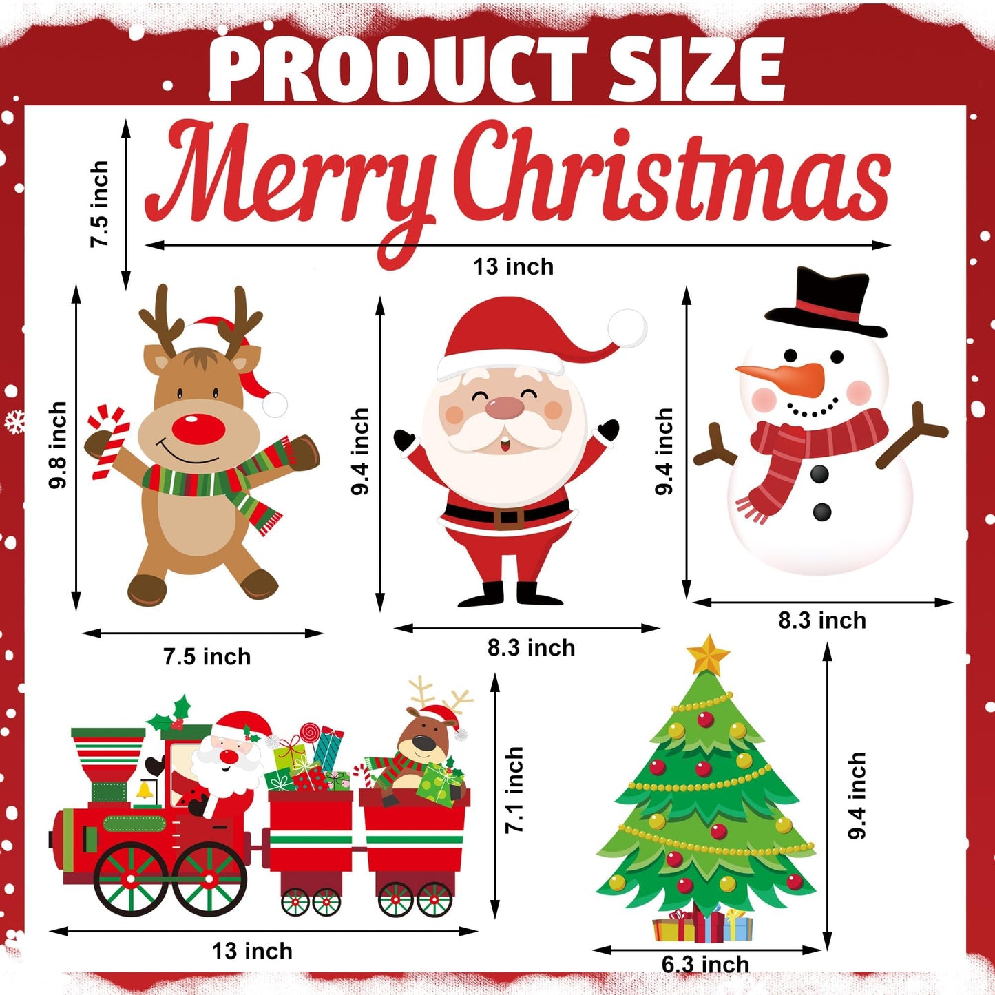 94 Pcs Christmas Wall Stickers Decals Removable Merry Christmas Wall Decorations Xmas Ball Tree Snowman Santa Reindeer Walls Decals for Xmas Party Home Office Walls Decorations