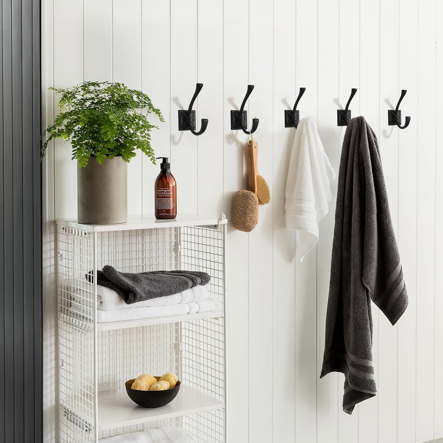 khtumeware Wall Hooks,5 Pack Coat Hooks Hardware Towel Hooks for Hanging Coats Black Robe Hooks Wall Mounted with Screws for Key, Towel, Bags, Cup.