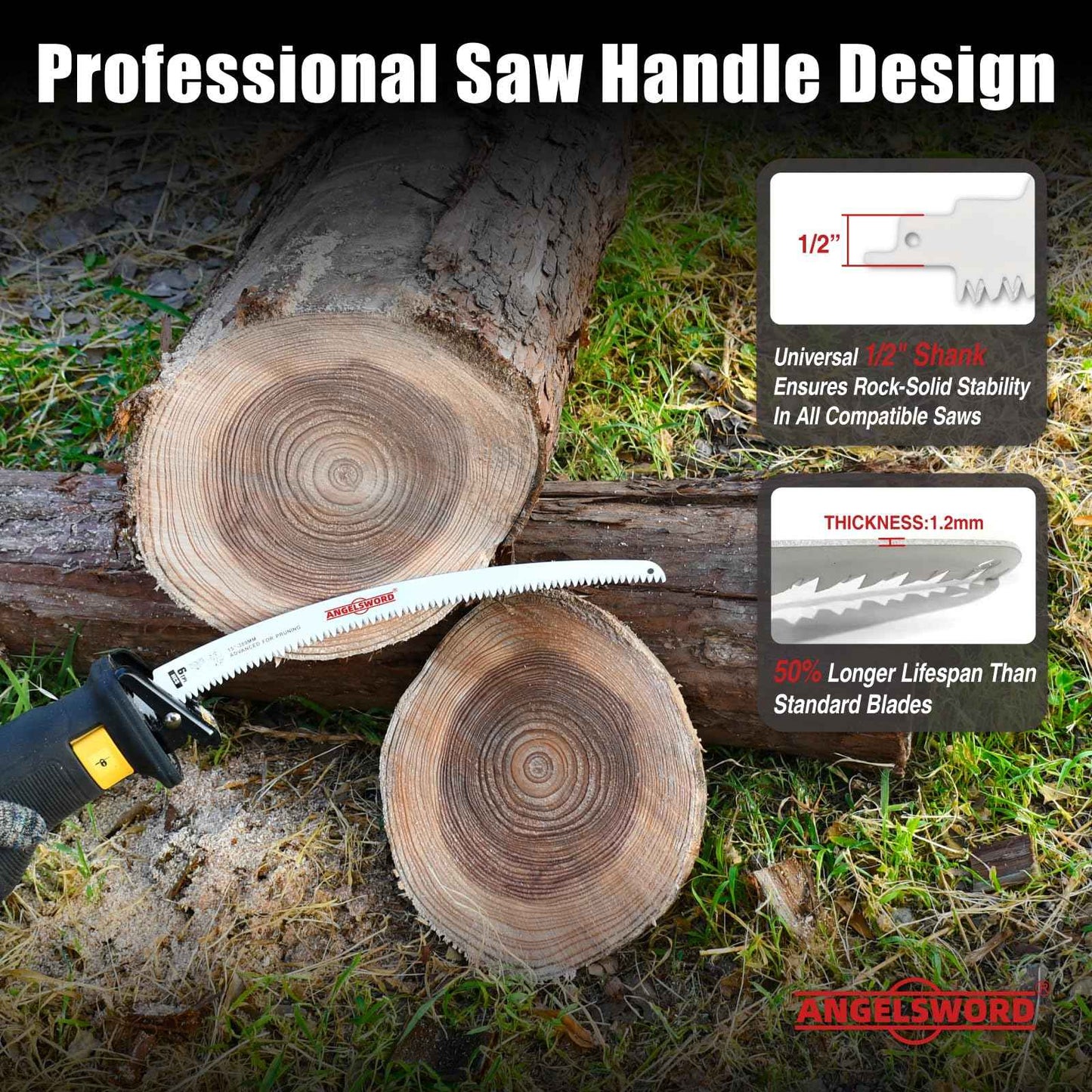 ANGELSWORD 15 Inch Arc Edge Reciprocating Saw Blade, 6TPI Wood Pruning Saw Blades for Tree Trimming, Wood Cutting, 3 Pack
