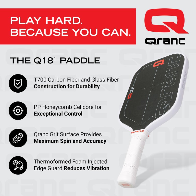 QRANC Q18-1 Pro T700 Pickleball Paddle, Carbon Fiber Pickleball Paddle and Glass Fiber, with PP Honeycomb Core, Pickle Ball Paddles, USAPA Approved, 18mm Size