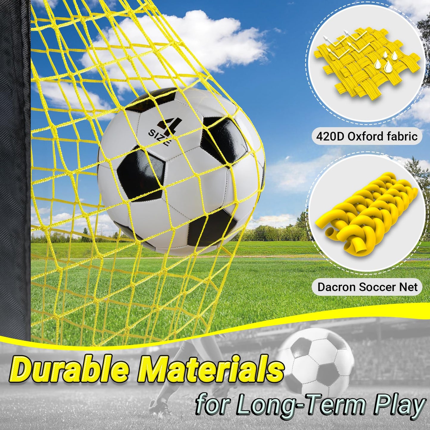 Happy Jump Folding Soccer Goal for Backyard, 2.1 x 1.5 Meters, 1.5 x 1.1 Meters, 1.2 x 0.9 Meters, 0.9 x 0.7 Metres