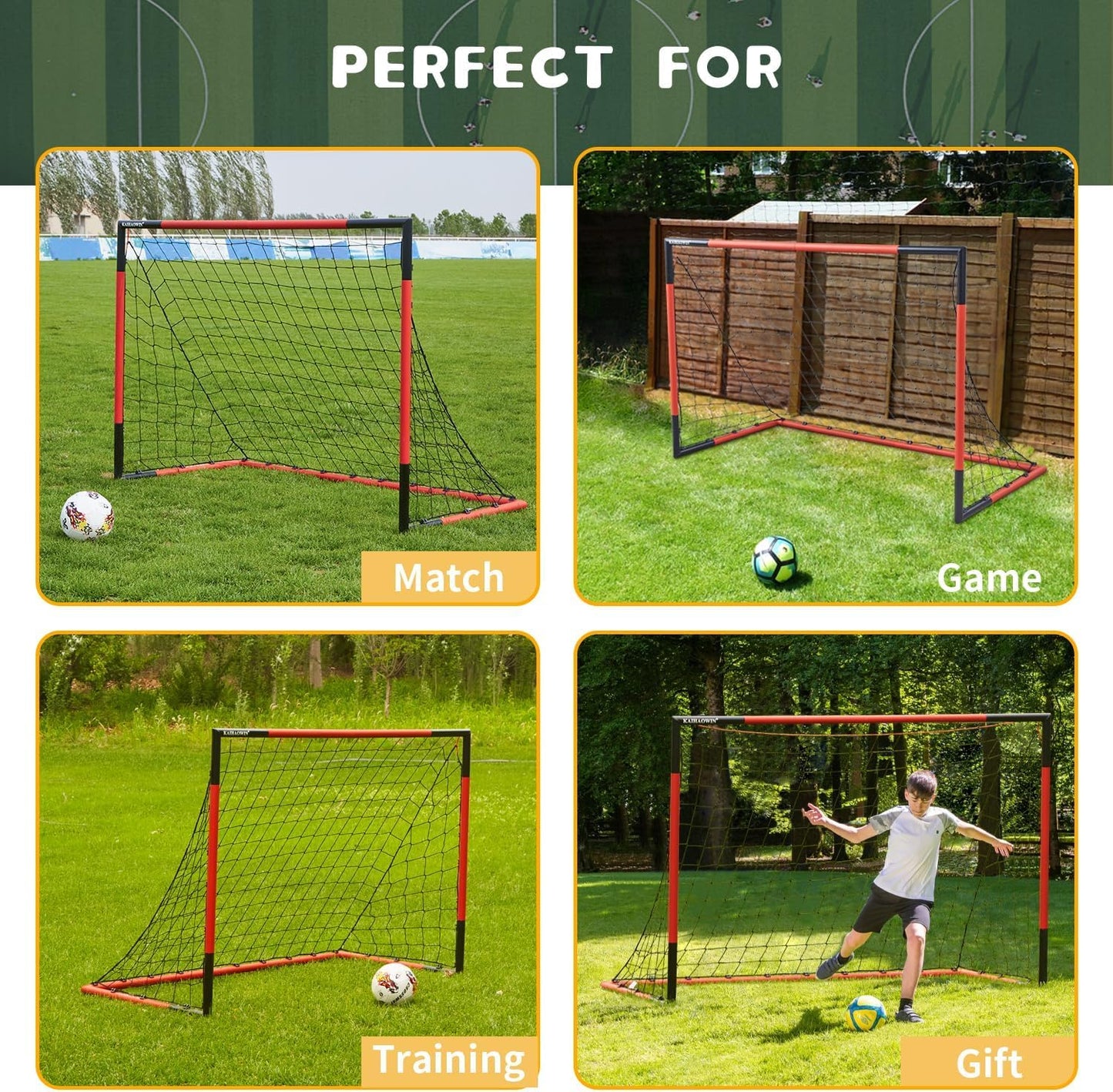 Soccer Goal 6'x4'|3'x2.5'|8'x6'-KAIHAOWIN Steel Frame Goal All Weather Soccer Net-Quick Assembly Training Sports Soccer Goals for Backyard Indoor Outdoor-Heavy Duty Metal Soccer Goals (6'x4')