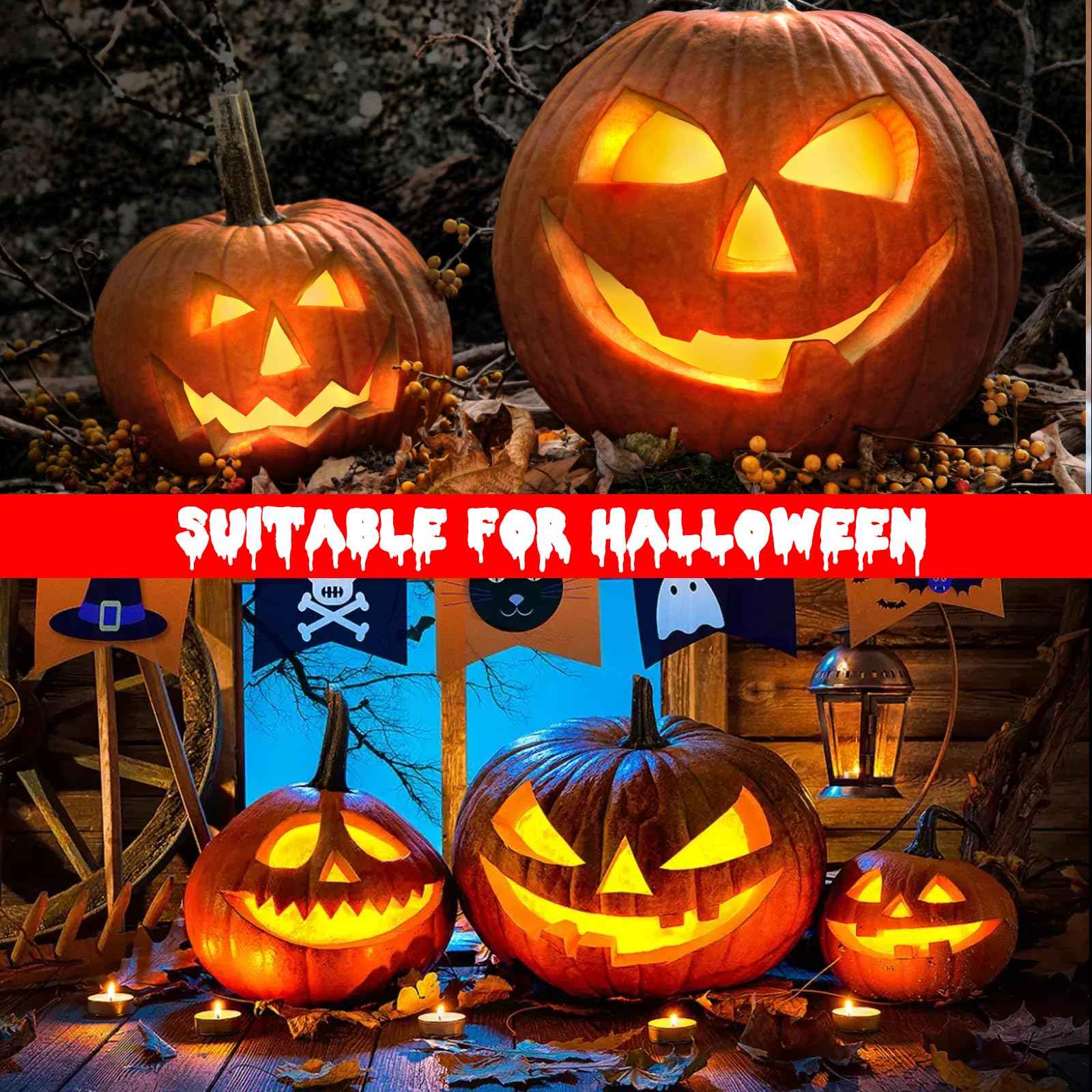 4 Pack Accessory Cord with One LED Orange Light Bulb, 6Ft Black Cord Halloween Night Lights with On/Off Switch Plugs, C7 Clips Indoor String Lights for Halloween Pumpkin Christmas Village House Crafts