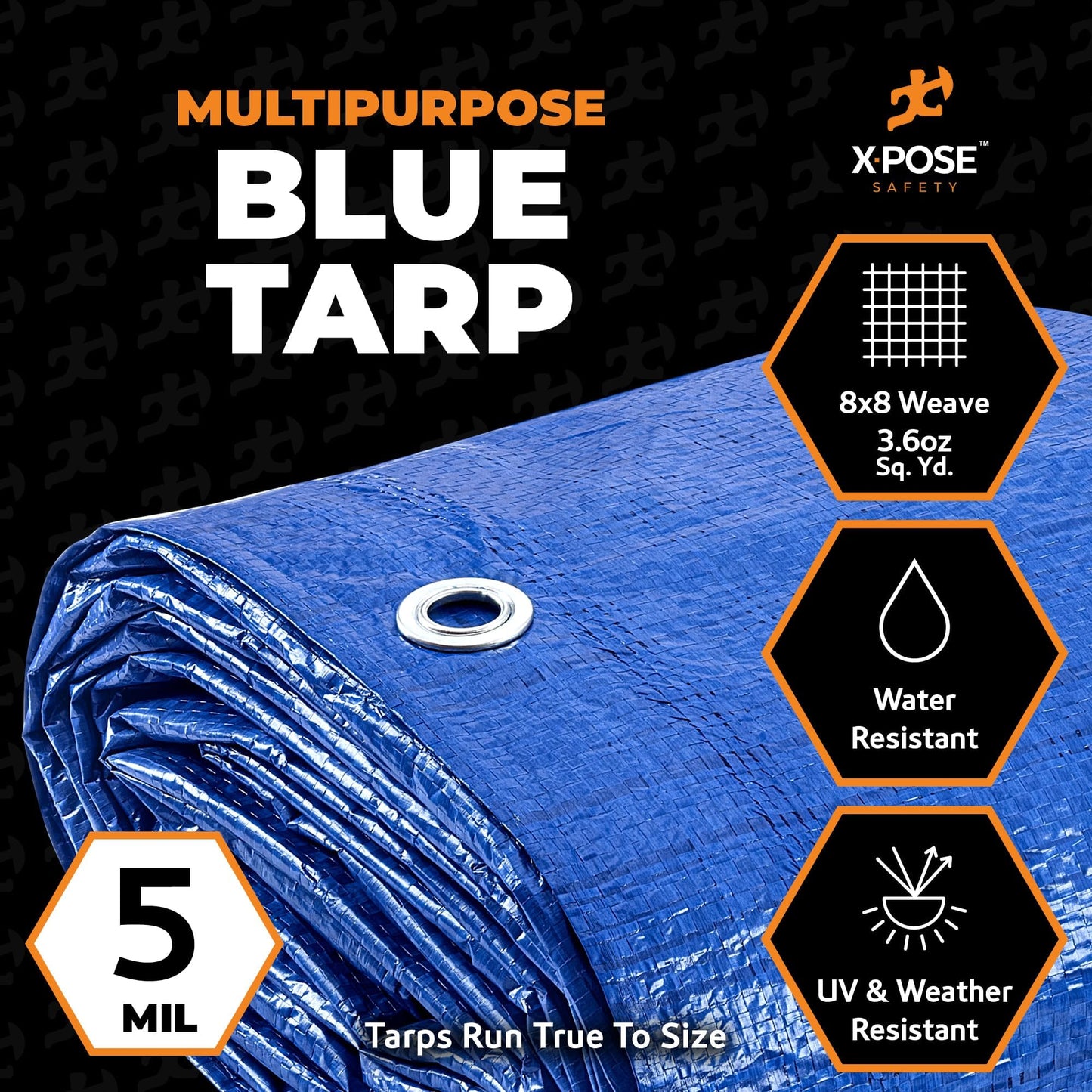 Better Blue Poly Tarp 25' x 40' - Multipurpose Protective Cover - Lightweight, Durable, Waterproof, Weather Proof - 5 Mil Thick Polyethylene - by Xpose Safety
