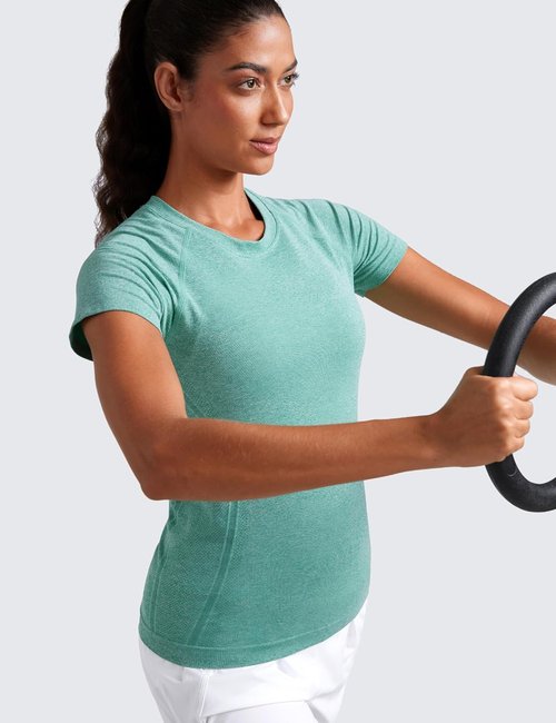 CRZ YOGA Seamless Workout Tops for Women - Breathable Short Sleeve Athletic Tees for Gym & Yoga
