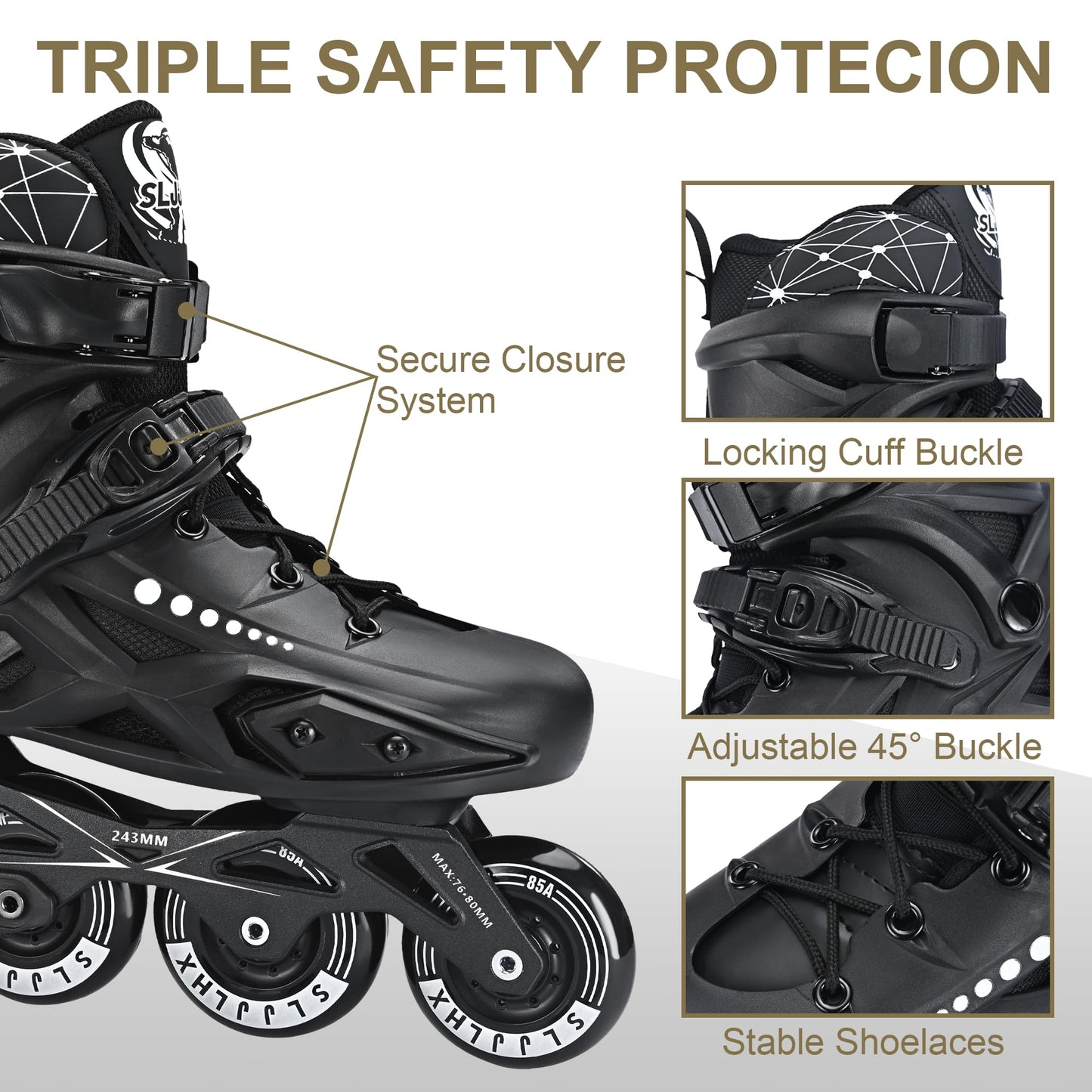 Inline Skates for Men Women,Performance Fitness Roller Skates Blades Adult Male Female, Comfortable Breathable Racing Skates with Washable Lining, Beginner Unisex,Outdoor/Indoor,Black