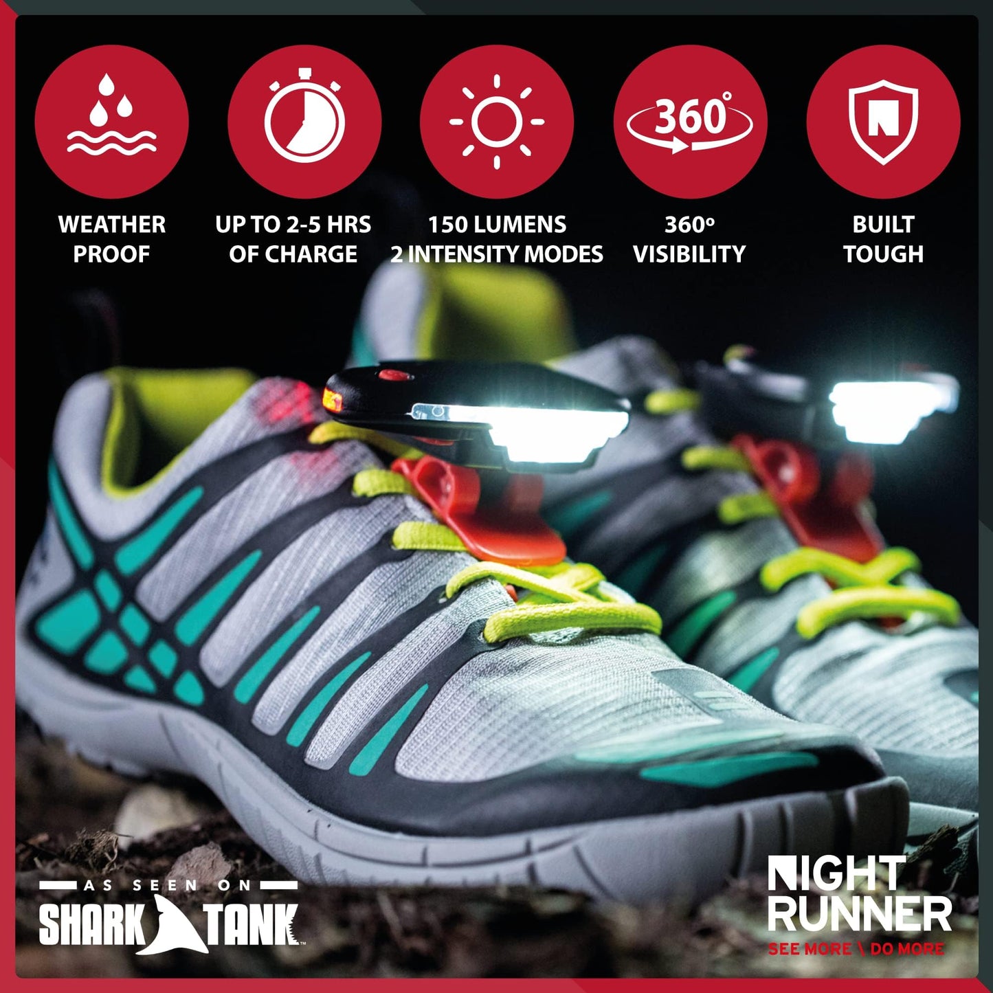 Night Runner 270 Night Tech Gear Running Shoe Lights – Hands-Free LED Lights for Runners, Trail Runners & Joggers – High Visibility Night Running Gear – Waterproof & Rechargeable