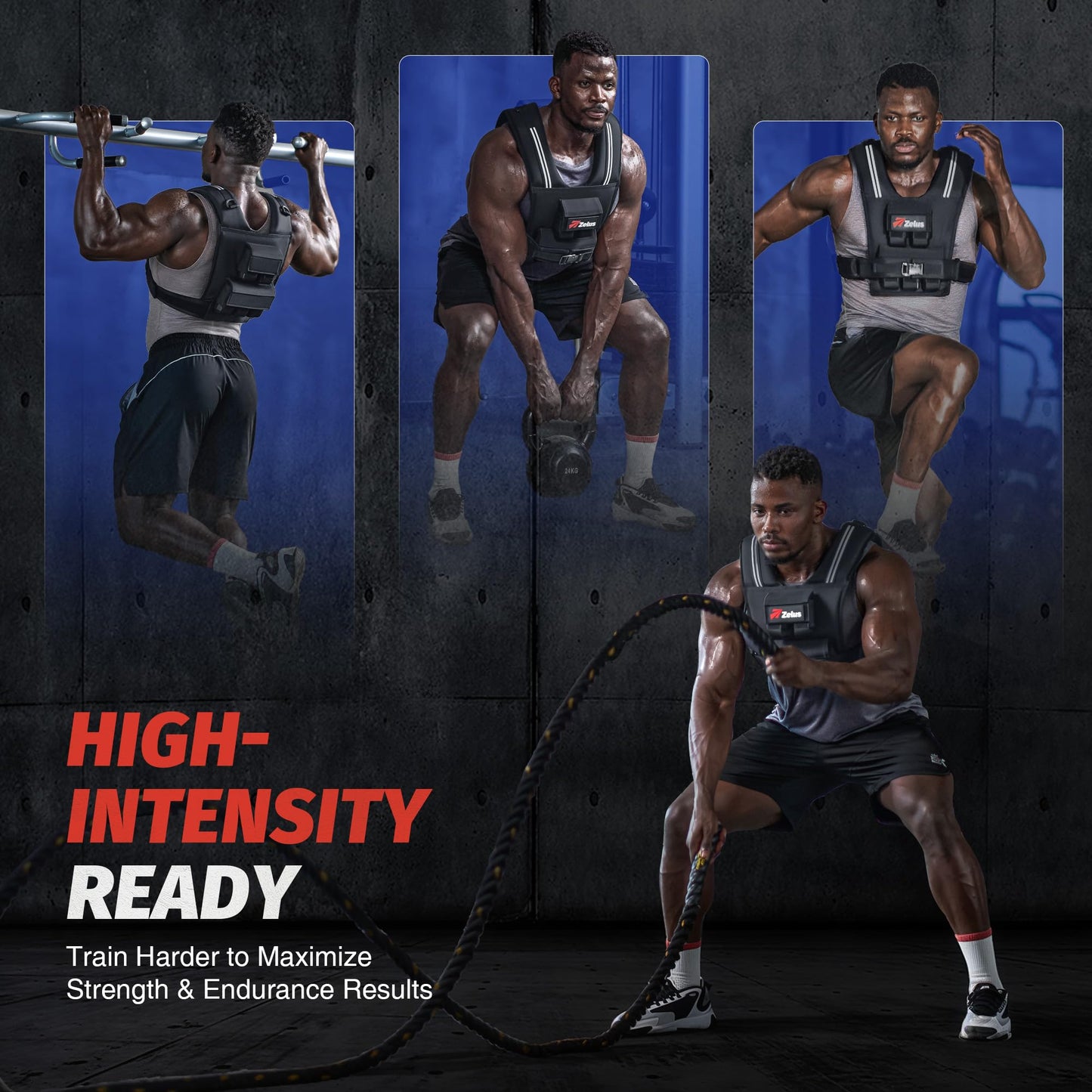 ZELUS Weighted Vest Men, 23lbs/36lbs/45lbs Adjustable Weight Vest with 10/16/20 removable Iron Weights and Reflective Strips, No-Bounce Design for Strength Training, Running, HIIT & Calisthenics
