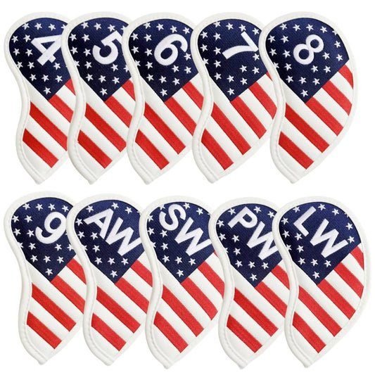 US Flag Golf Iron Covers Premium Leather Iron Head Covers Set Golf Headcovers for Irons #4 5 6 7 8 9 PW SW AW LW Wedge Iron Club Covers fits for Most Brand