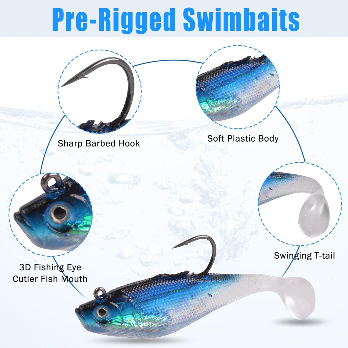Skiennix Pre-Rigged Swimbaits - 6/12pcs Paddle Tail Swim Baits for Bass, Trout & Walleye Fishing Lures