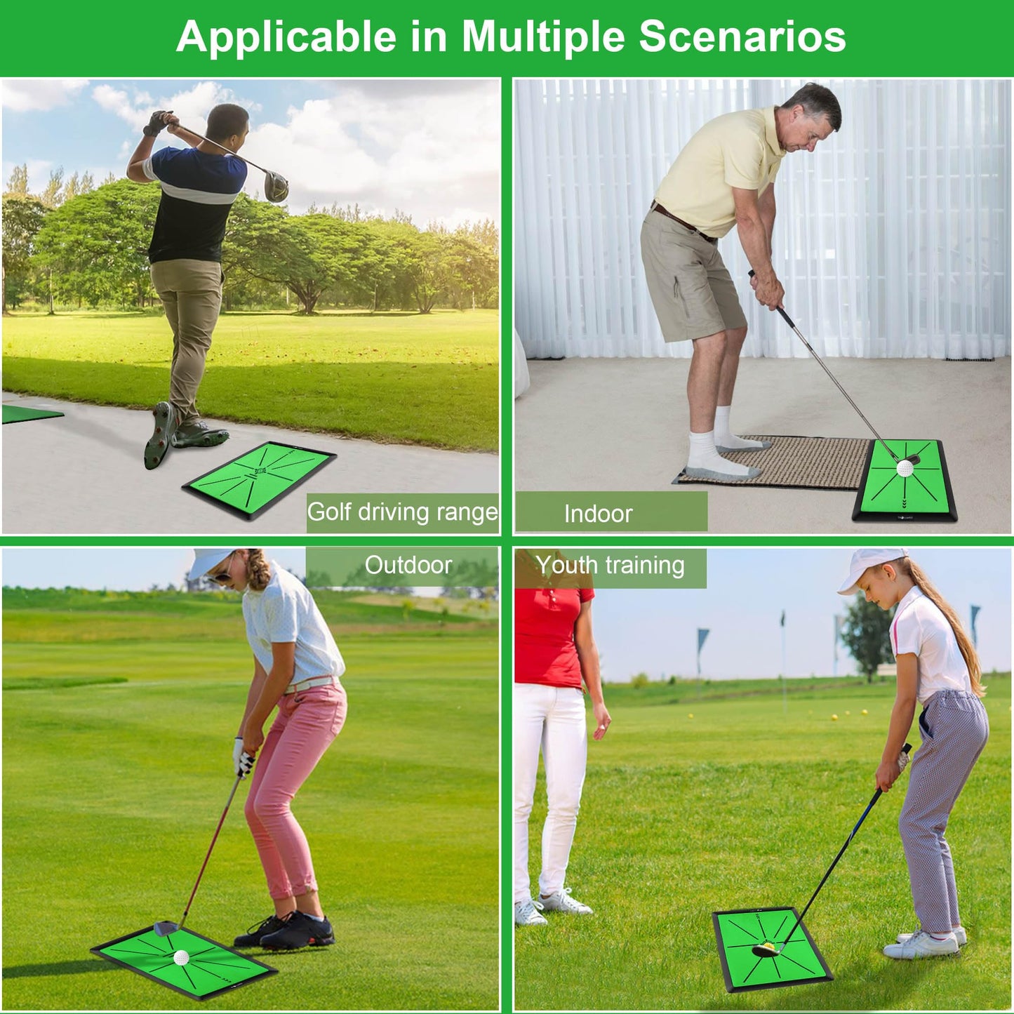 TROLLBIRD Golf Hitting Mat Golf Training Accessories for Swing Path Feedback 16.5"x12.5" with Replaceable Velvet Mat Practice Trainer Matt for Men Women Kids