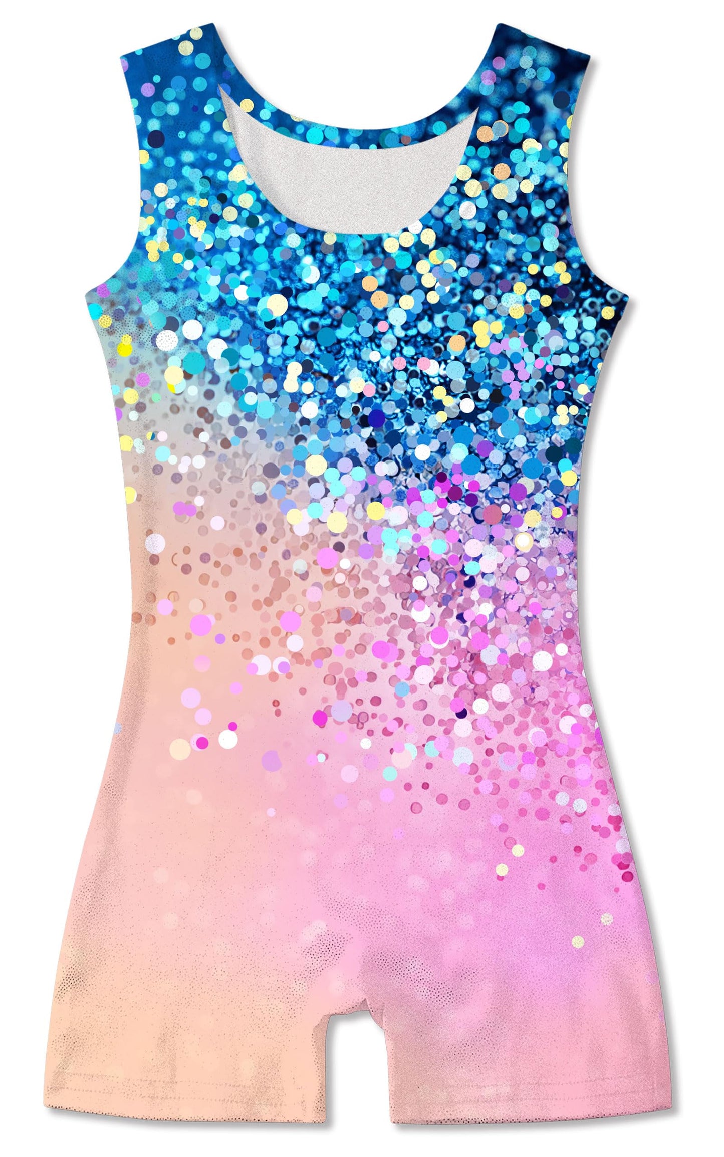 Funnycokid Gymnastics Leotards for Girls Dance Outfits Unitard Sparkly Clothes with Shorts, Diamond Blue Light Pink, 5-6 Years