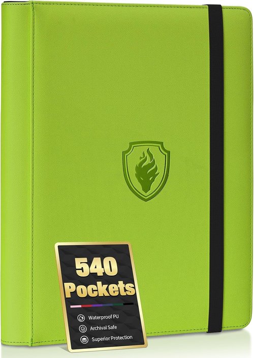 Fabmaker Premium 9 Pocket Card Binder - Sturdy Collection Album for 540 Cards | Green PU Cover