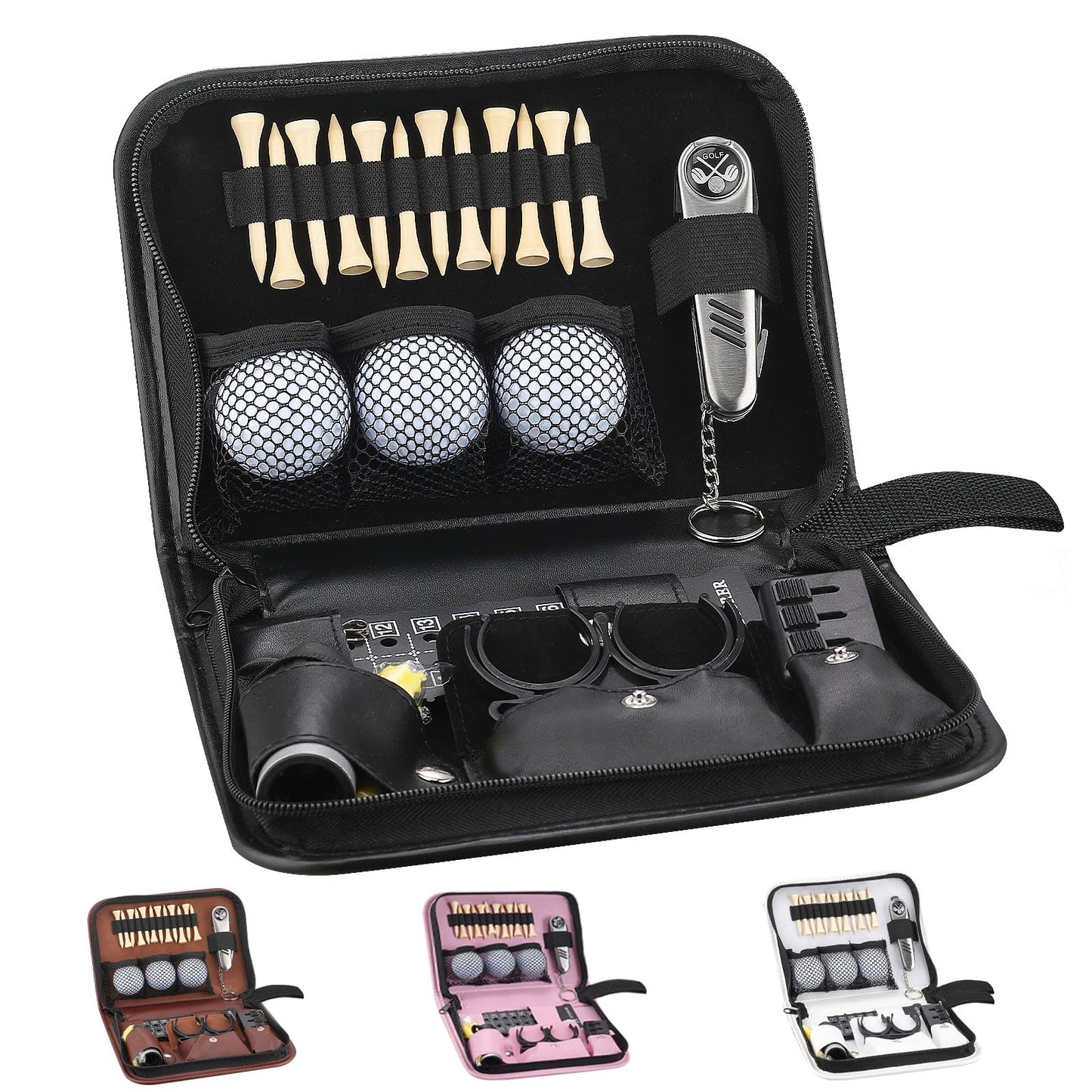 Jnxso Golf Gifts for Men and Women,Golf Accessories Set with Hi-End Case,Golf Balls,Golf Tees,Golf Multifunctional Divot Tool,Rangefinder Golf Brush,Golf Scorer，Golf Ball Clamp(Black)