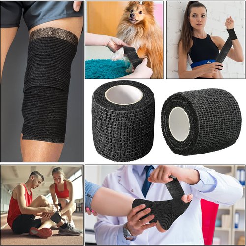 Treela 96 Pack Self Adhesive Bandage Wrap 2 Inch x 5 Yard Self Adherent Cohesive Bandages Elastic Athletic Sports Tape Breathable Wound Tape for Stretch Athletic Wrist Ankle(Black)