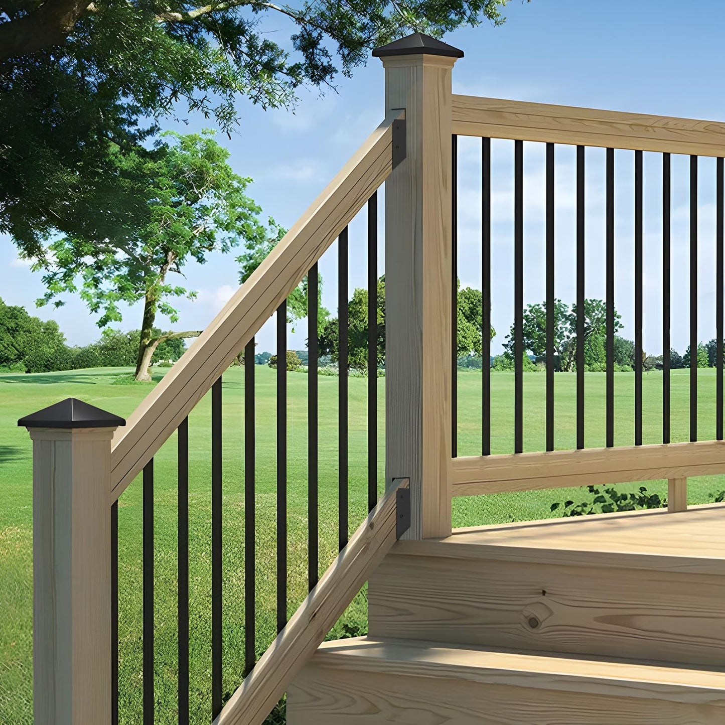 FMhotu 30° Stair Angle Stainless Steel Deck Railing Brackets Connectors for 2"x4" (Actual 1.5"x3.5") Railing Wood Post Stair Fence Railing Connectors with Coated Wood Screws,(12 Pair/Black)