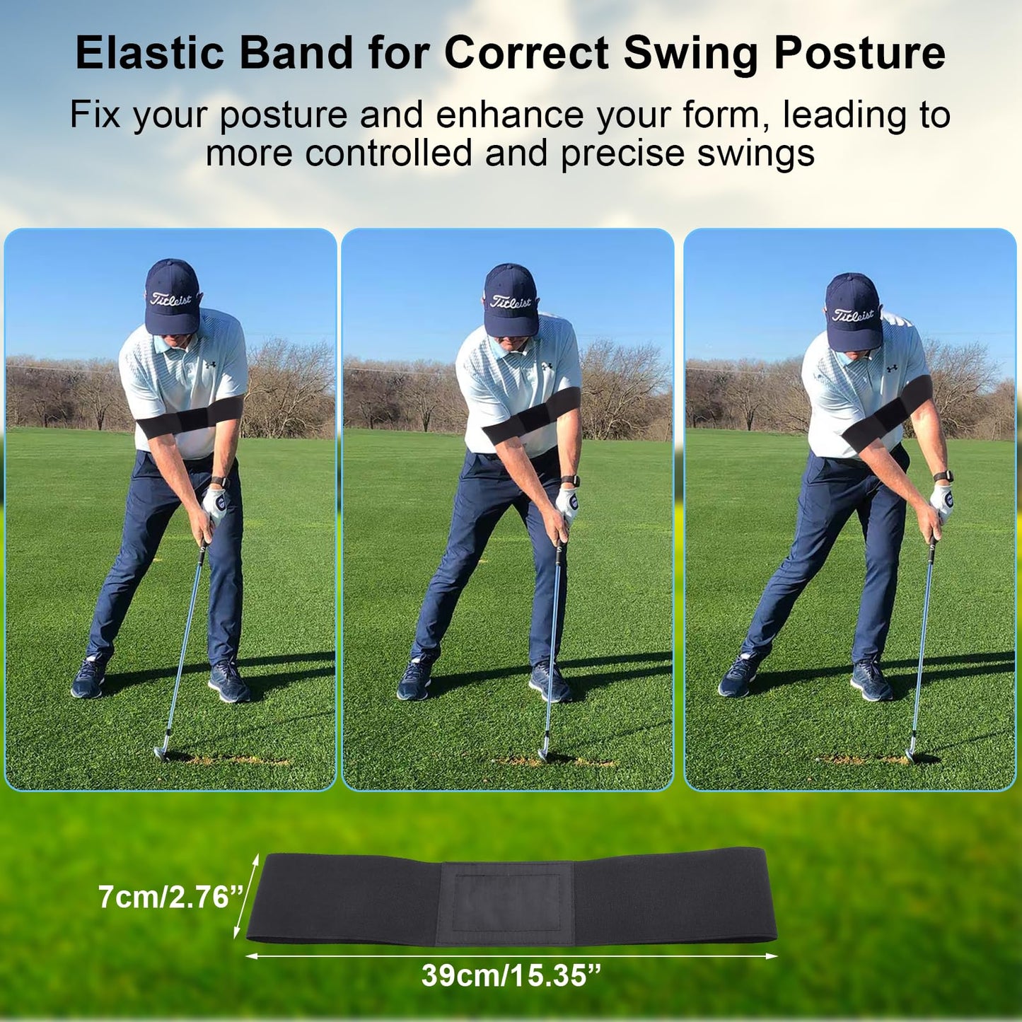 AVIKURA Retractable Golf Swing Trainer and Arm Band for Posture Correction, Right-Handed Golf Grip Training Aid for Warm-Up, Tempo, and Posture, Indoor/Outdoor Practice, Black