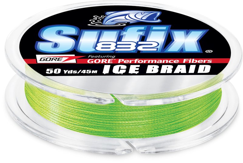 Sufix Advanced 832 Ice Braid Fishing Line, High-Strength, Low-Stretch Ice Fishing Braid for Extreme Cold Durability, 50 Yard Spool, 6 LB, Neon Lime