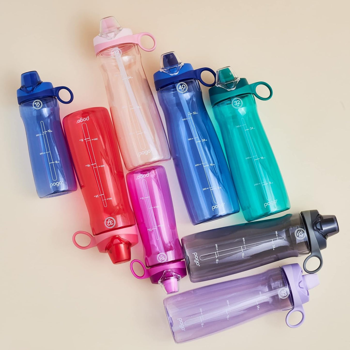 Pogo Water Bottle - Reusable BPA-Free Plastic with Chug Lid & Carry Handle | 18oz, 32oz, 40oz, 64oz