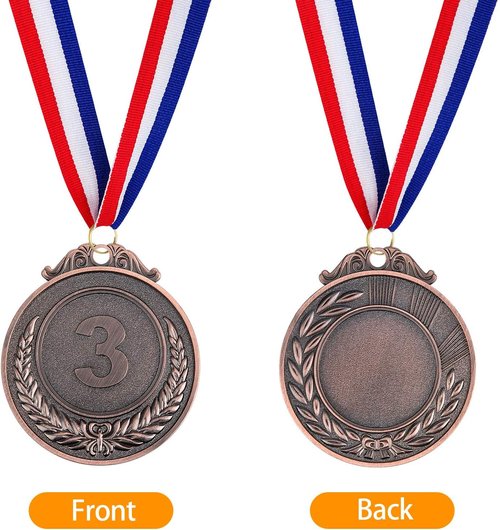Award Medals - 1st, 2nd, 3rd Place Gold, Silver, Bronze with Neck Ribbon - 2 Inch Metal Style