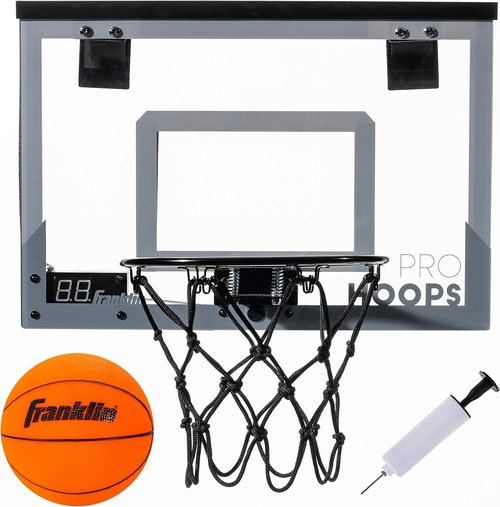 Franklin Sports Indoor LED Basketball Hoop - Over The Door Mini Set with Steel Rim, Ball & Pump