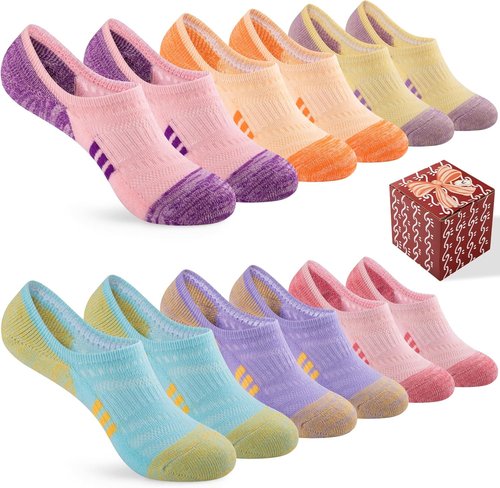 COOPLUS No Show Socks - Women's Athletic Cushioned Cotton Low Cut | Non-Slip Invisible (6 Pairs)