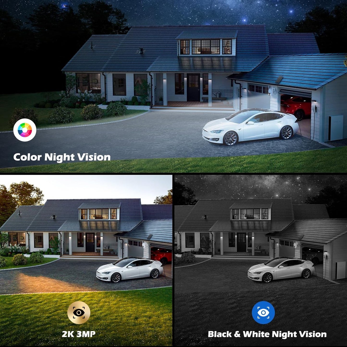 Wireless Solar Security Camera 2K 3MP PTZ - 355° View, Color Night Vision, IP65 Waterproof