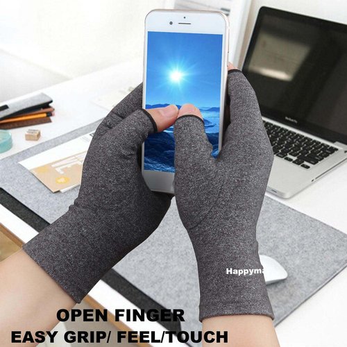 Happymart 2 Pairs Arthritis Gloves, Hand Compression Gloves for Rheumatoid, Pain Relief, Carpal Tunnel, Swelling, Joint Support, Driving Fingerless Gloves for Women Men (Black + Pink, Medium)