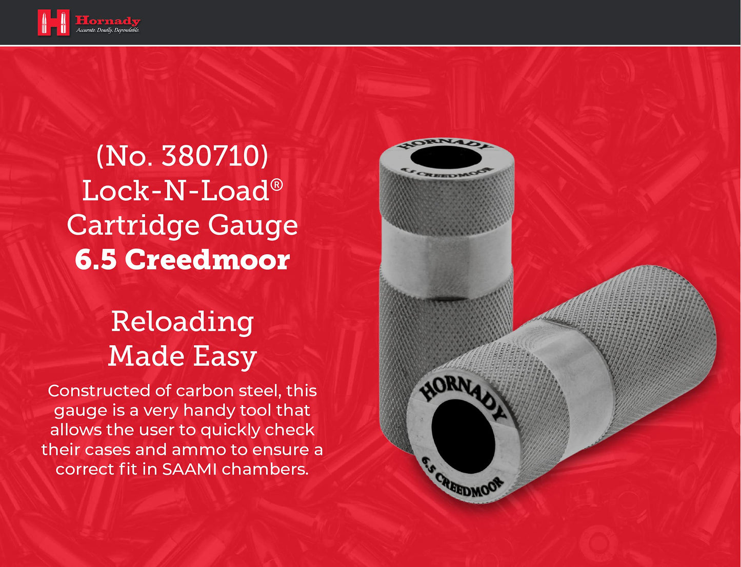 Hornady Lock-N-Load Cartridge Gauge 6.5 Creedmoor, 380710 -Reloading Supplies to Help Check Cases & Ammo Specifications-Caliber Specific, Cylindrical Precision Steel Gauges Cut to Fit SAAMI Tolerances