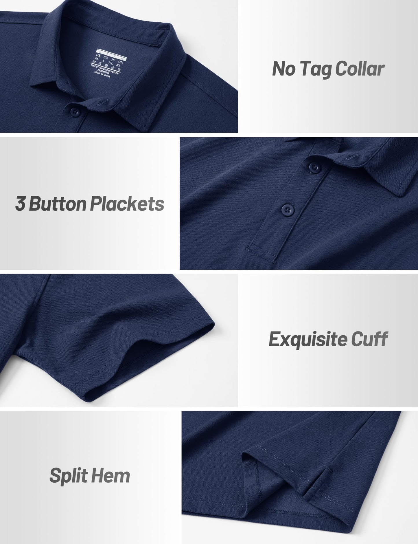 Cotrasen Men's Polo Shirts Short Sleeve Cotton Pique T-Shirts 3 Buttons Classic Fit Casual Soft Stretch Performance Golf Shirts Navy L