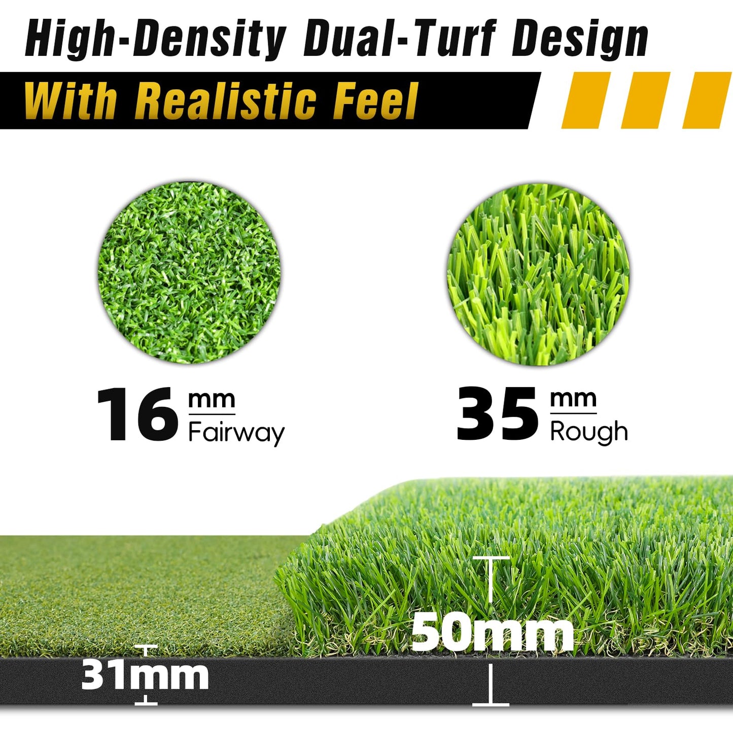 Dual-Turf Golf Mat 31mm: 5X3ft Extra Large Golf Hitting Mats Practice Outdoor Indoor, High-Density Artificial Turf Matt for Garage Simulator Chipping Driving Training, Ideal Gifts for Men Dad