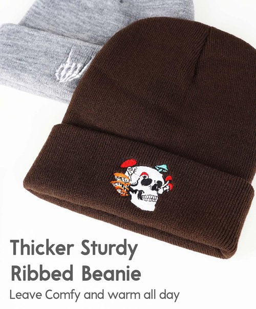 MixYoke Gothic Skull Beanie Hats for Men Women, Skeleton Cuffed Winter Hat for Goth Gifts, Indoor and Outdoor Outfit Matching