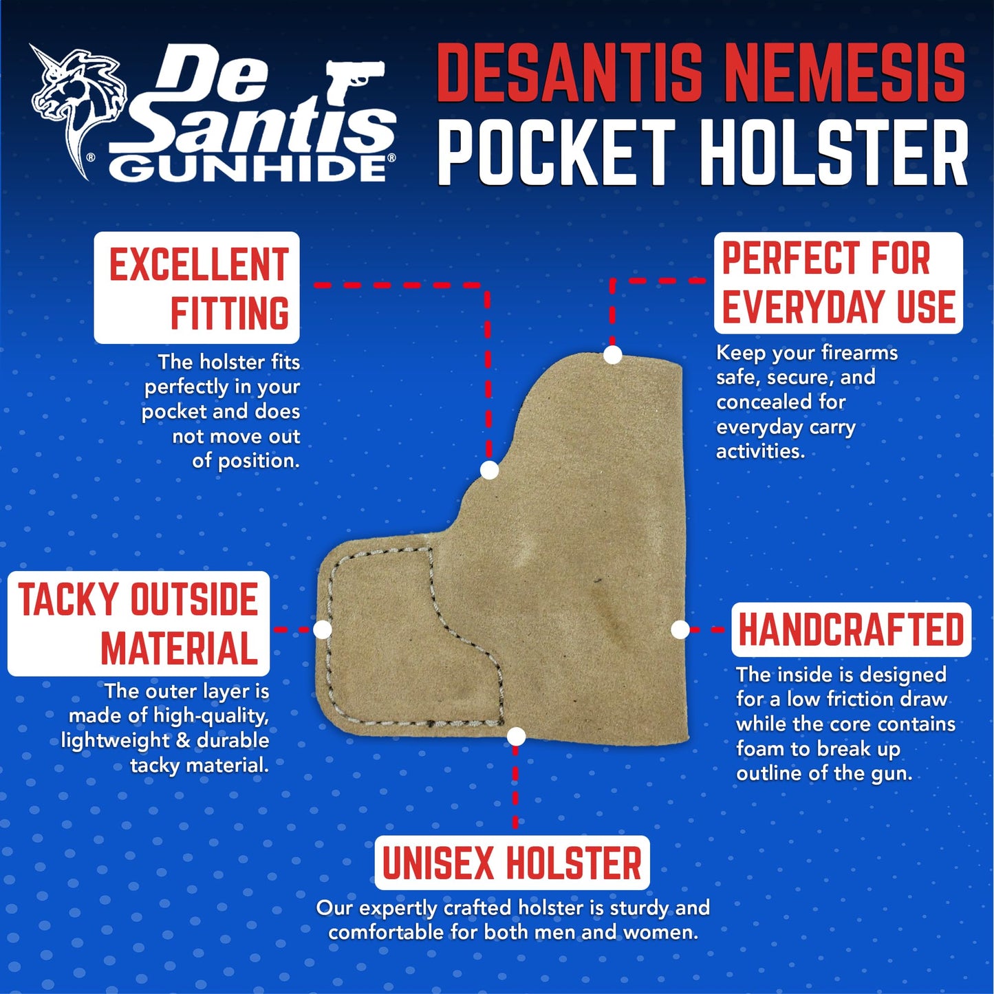 DeSantis Suede Nemesis Pocket Holster - Pocket Pistol Holster for Concealed Carry, Compatible with The Ruger LCP II and The LCP Max - Ambidextrous, Natural