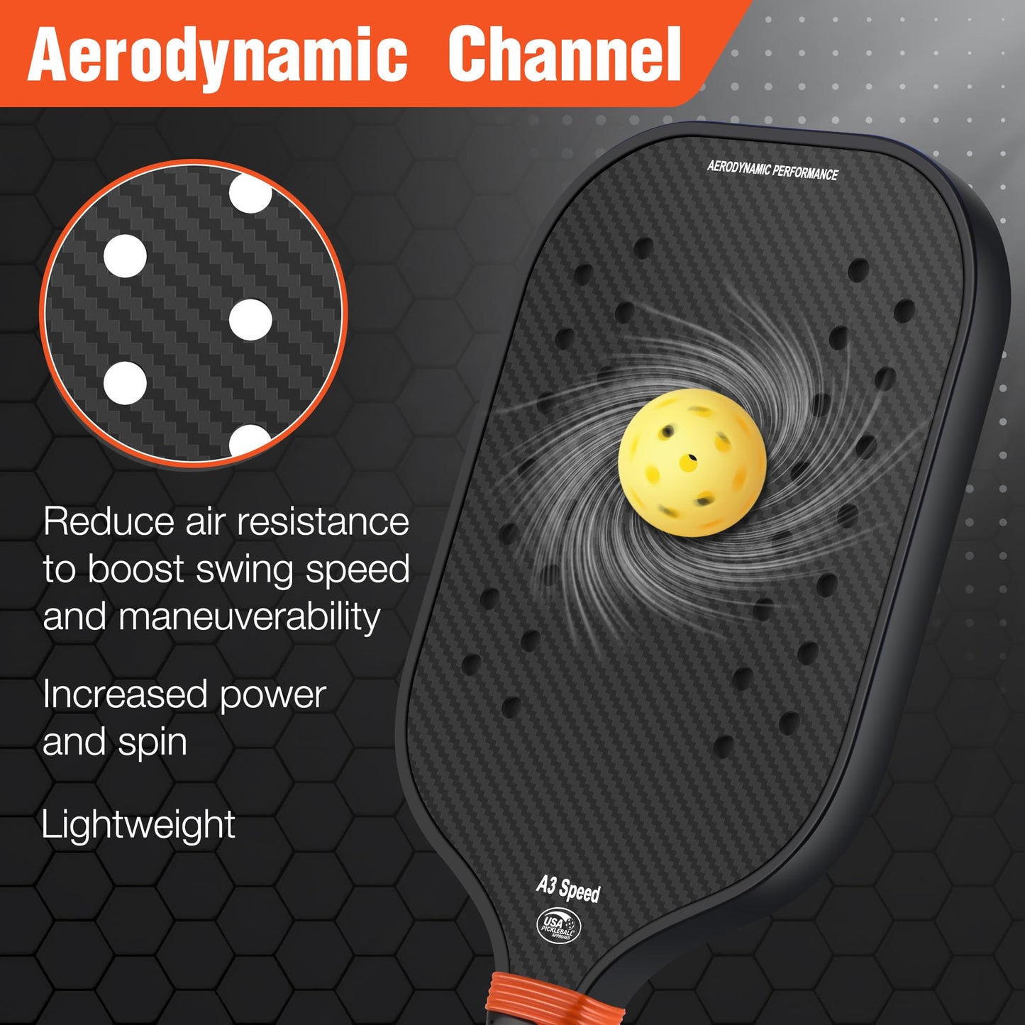 Pickleball Paddle, 3K Raw Carbon Fiber Surface Pickleball Racket with Holes, Strong Spin and Power, Lightweight, Designed for Swing Speed and Maneuverability