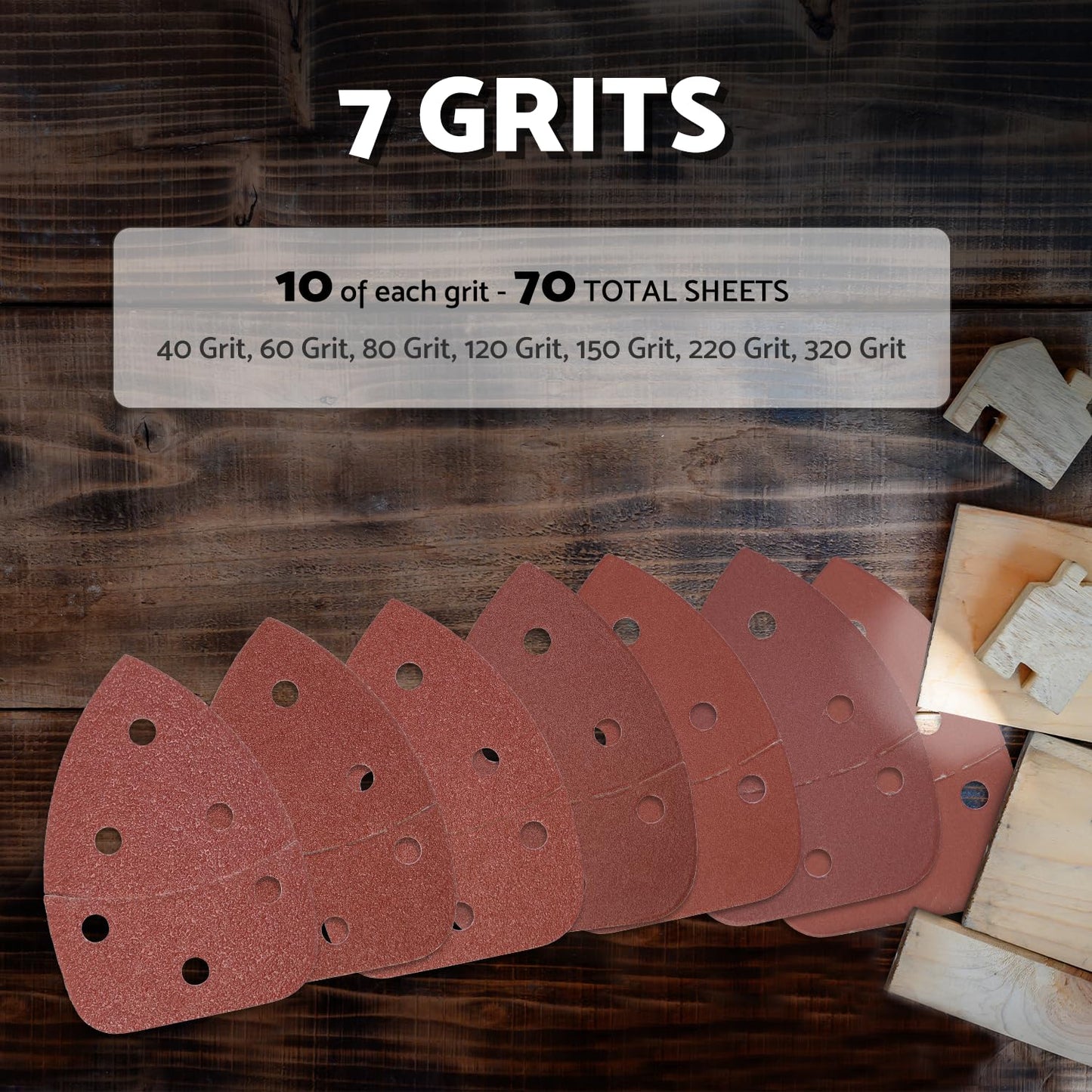 S&F STEAD & FAST Mouse Sander Sandpaper Assortment 70pcs, 6 Holes, Mouse Sanding Pads for Ryobi, 40 60 80 120 150 220 320 Grit Detail Sand Paper, Ryobi Sander Pads with Tack Cloth