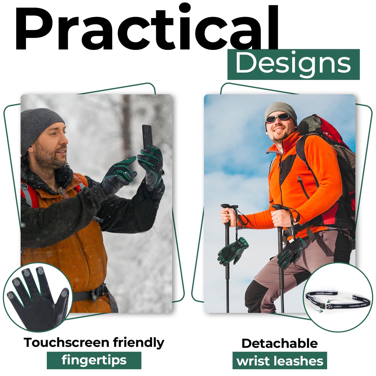 HANDLANDY Winter Work Gloves for Men Women, Warm 3M Thinsulate Insulated Waterproof Thermal Touchscreen Gloves for Cold Weather Working, Hiking, Skiing, Driving (Green, Large)