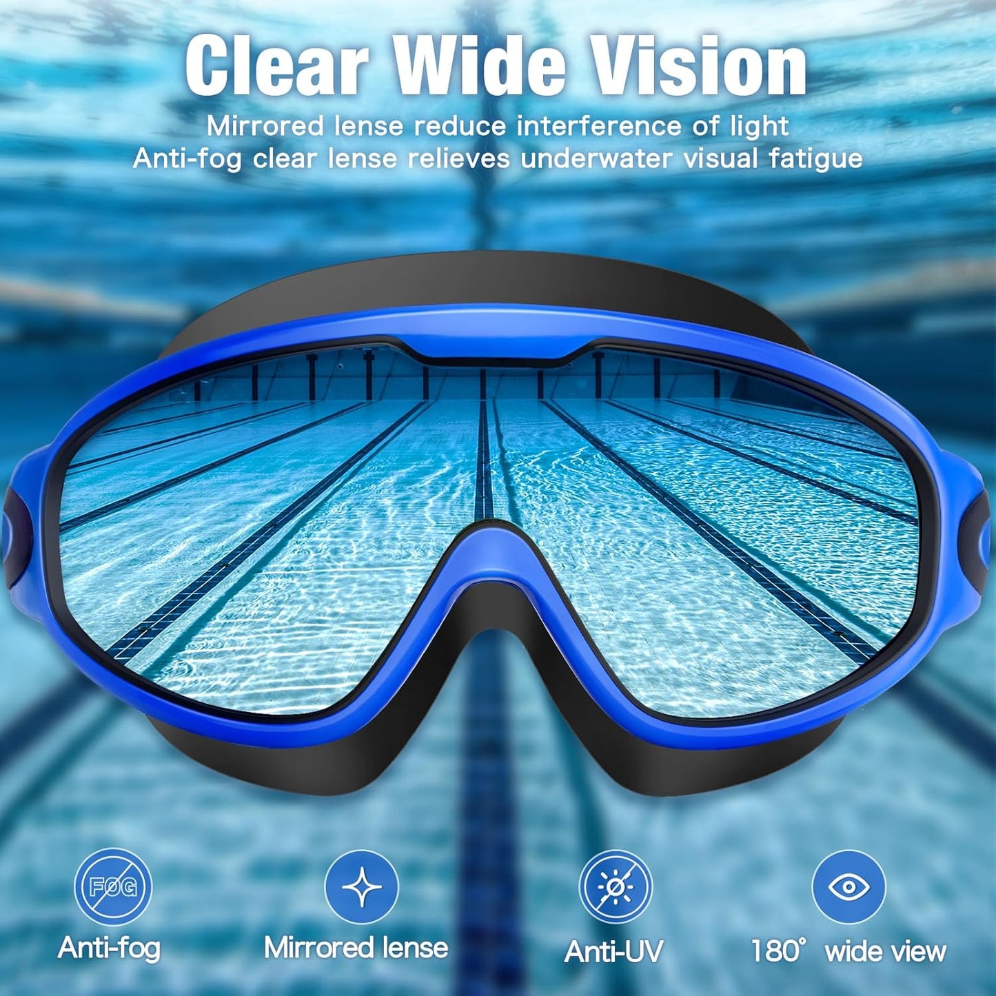 Water Space Swim Goggles - 2 Pack for Adults | Anti-Fog, UV Protection & 180° Wide View