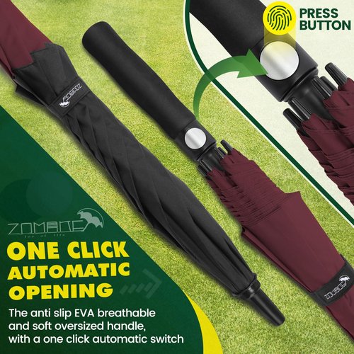 ZOMAKE 68 Inch Large Golf Umbrella Windproof Heavy Stick Umbrella for Automatic Open Extra Large with Double Canopy Vented Waterproof for Men(Black&Wine Red)