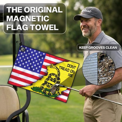 Fore Supply Golf Towel with Magnet - Premium Absorbent Microfiber Towel with Clip - 24"x16" - for Cart, Club or Bag - Golf Rag, Accessories & Golfing Gear - Waffle Weave Pattern (Tread USA)