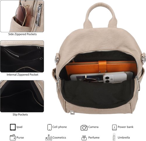Angel Kiss Small Backpack Purse - Soft Vegan Leather Women's Fashion Handbag with Removable Strap | Apricot