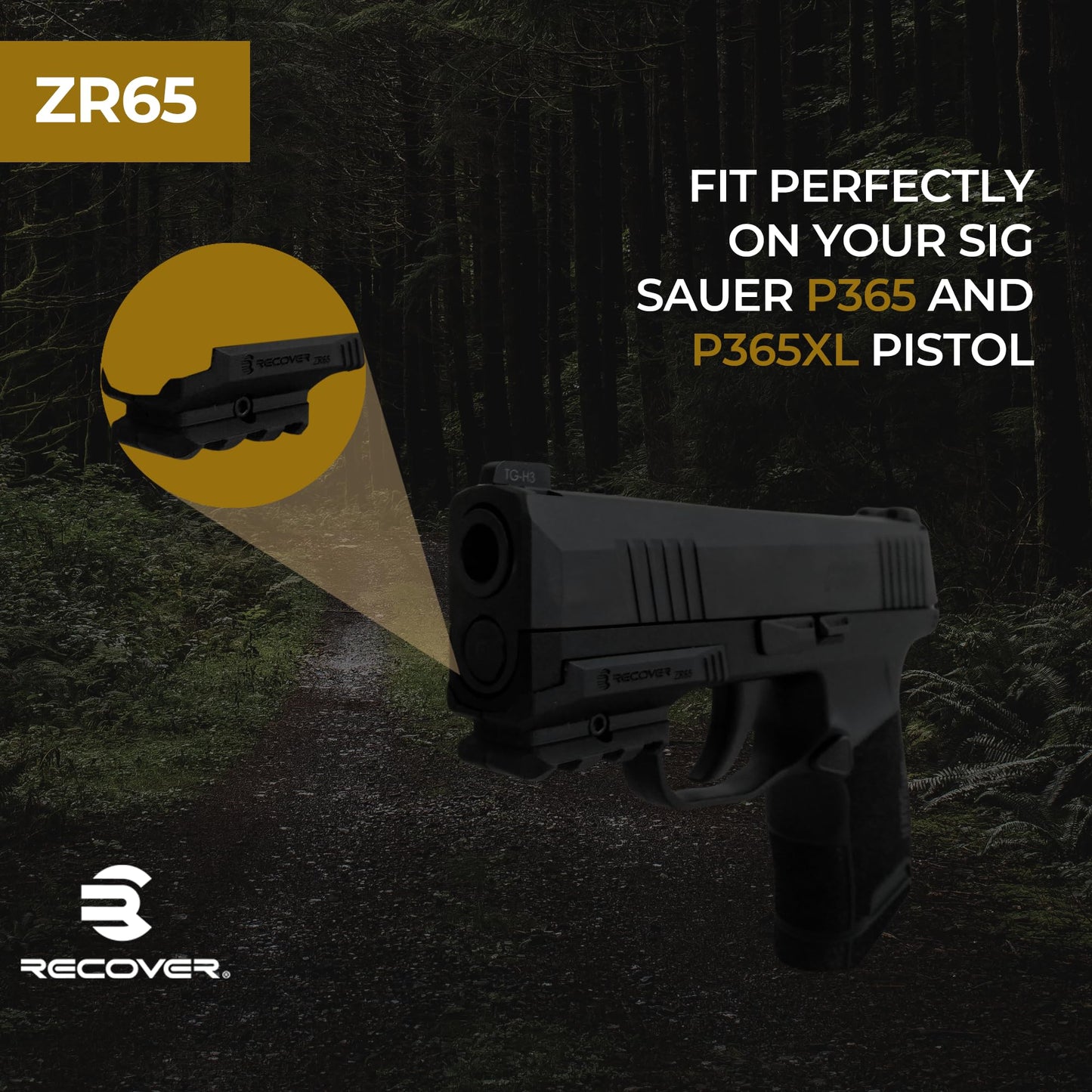 Recover Tactical Picatinny Rail for Over Rail for Sig P365 and P365XL, Easy Install, No Mods Required (ZR65)
