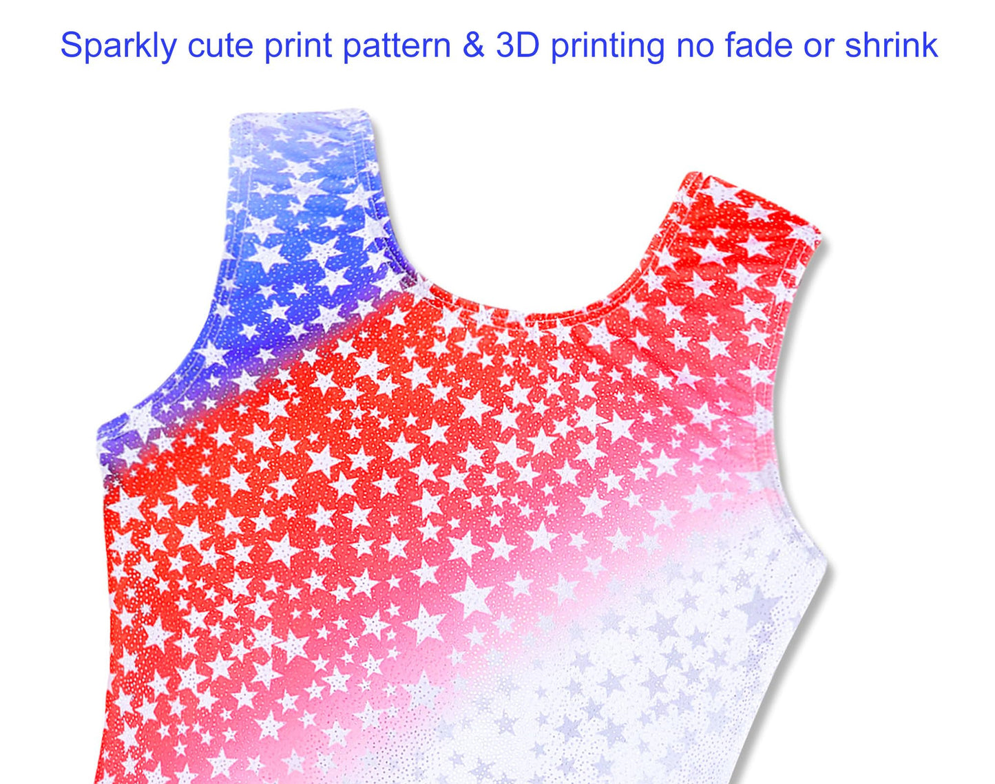 Domusgo Gymnastics Leotards for Toddler Girls Size 1t 2t Shiny Sleeveless Red Blue White Star Biketard