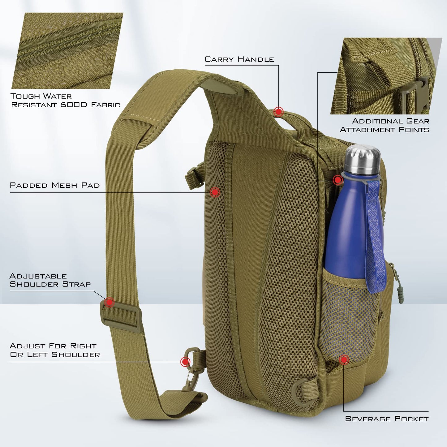 KastKing BlowBak Fishing Sling Bag With Rod Holder,Gear Storage,Khaki