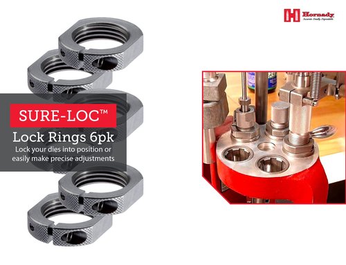 Hornady Sure-Loc Lock Rings, 6 Pack, 044606 - Fits on Standard 7/8-14 Inch Threaded Dies & Accessories - Split Ring Design Die Lock Rings Applies Constant Pressure & Wrench Flats for Easy On/Off