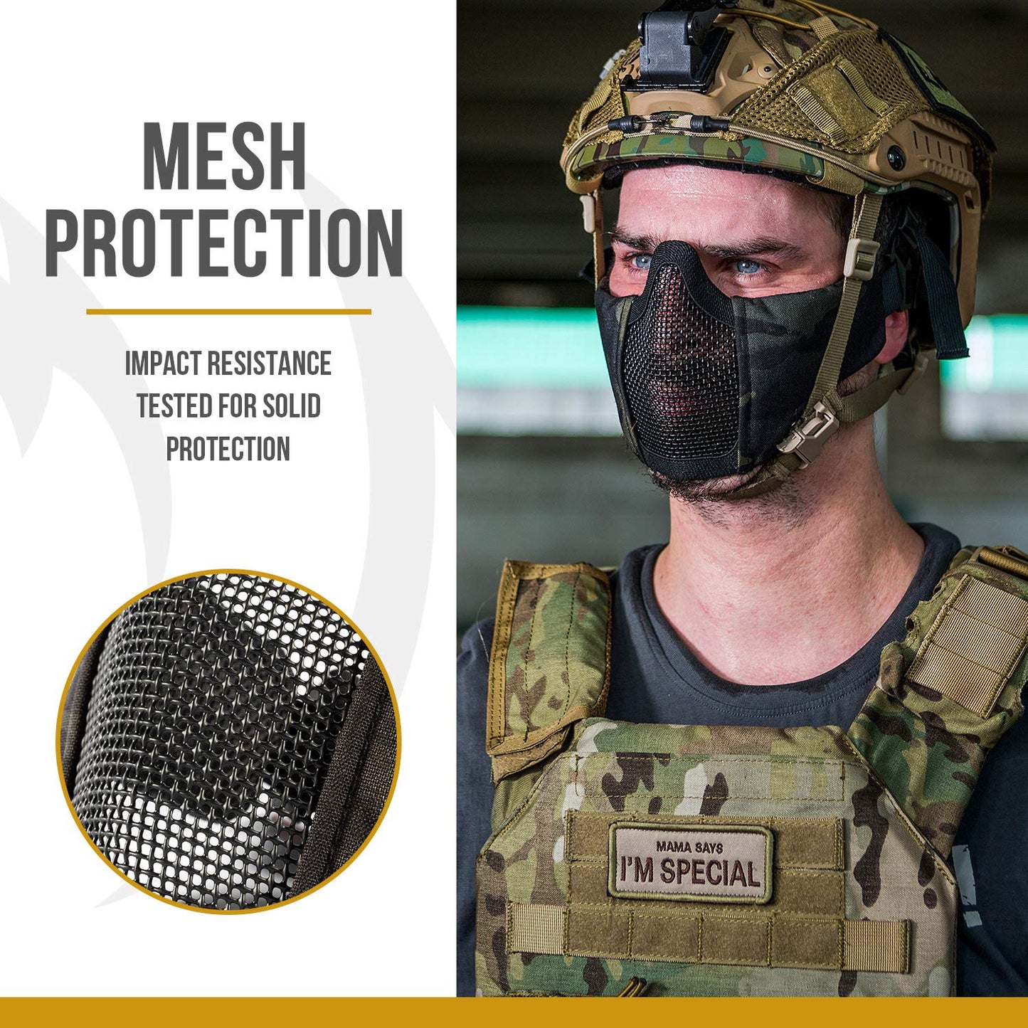 OneTigris 6" Foldable Half Face Mesh Mask Military Style Comfortable Adjustable Tactical Lower Face Protective Mask