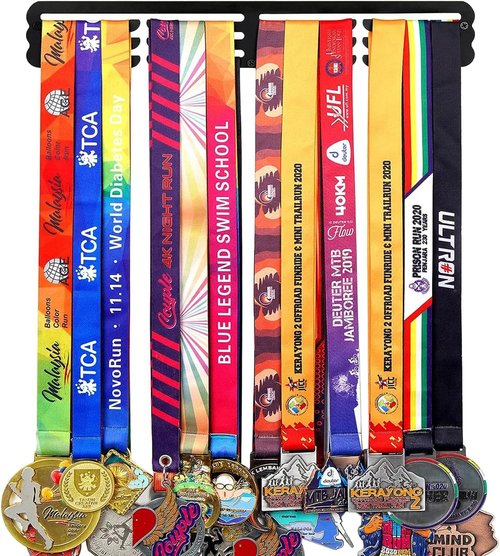 Goutoports Medal Hanger - Personalized Award Ribbon Organizer for 60 Medals | Wall Mount Display